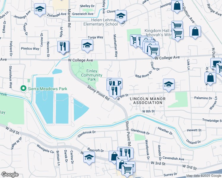 map of restaurants, bars, coffee shops, grocery stores, and more near 100 Stony Point Road in Santa Rosa