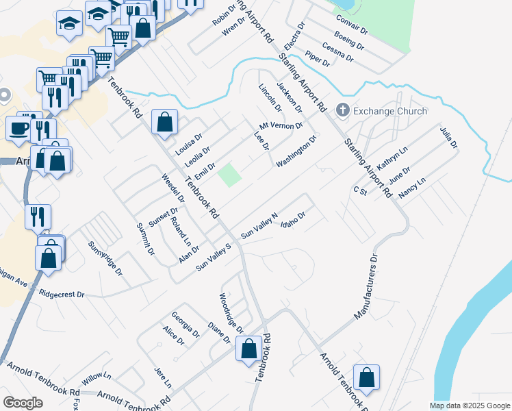 map of restaurants, bars, coffee shops, grocery stores, and more near 723 Dornseif Drive in Arnold