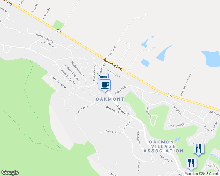 map of restaurants, bars, coffee shops, grocery stores, and more near 6575 Oakmont Drive in Santa Rosa