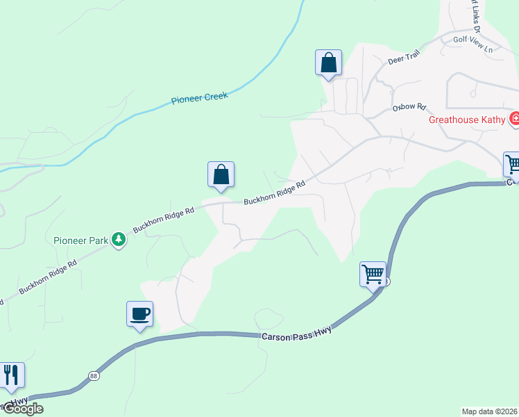 map of restaurants, bars, coffee shops, grocery stores, and more near 25716 Buckhorn Ridge Road in Pioneer