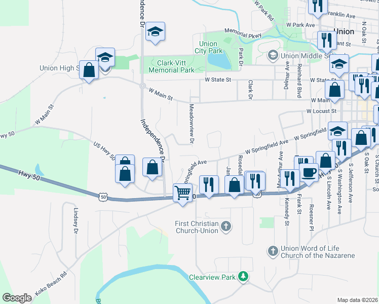 map of restaurants, bars, coffee shops, grocery stores, and more near 909 West Springfield Avenue in Union