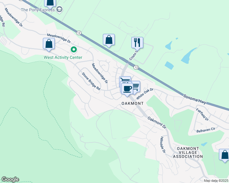 map of restaurants, bars, coffee shops, grocery stores, and more near 6590 Stone Bridge Rd in Santa Rosa