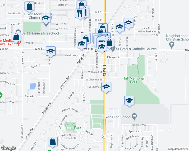 map of restaurants, bars, coffee shops, grocery stores, and more near 420 South Jackson Street in Dixon