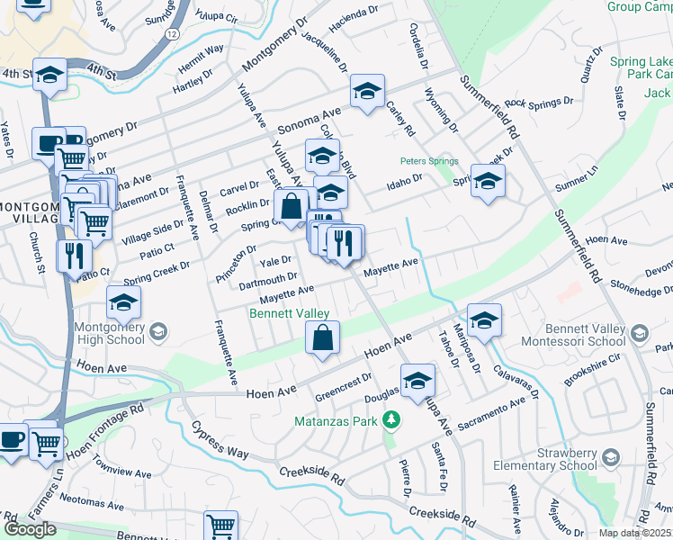 map of restaurants, bars, coffee shops, grocery stores, and more near 1185 Yulupa Avenue in Santa Rosa