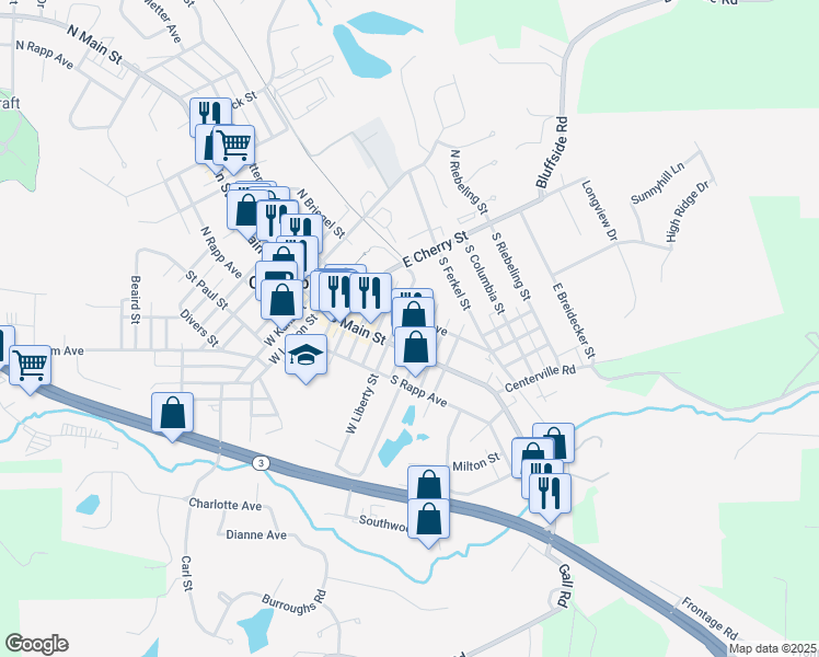 map of restaurants, bars, coffee shops, grocery stores, and more near 321 South Metter Avenue in Columbia