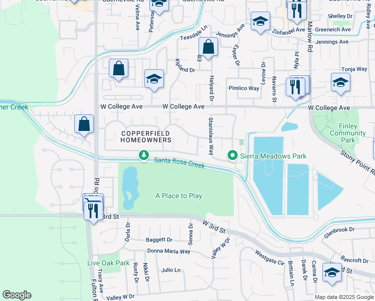 map of restaurants, bars, coffee shops, grocery stores, and more near 2325 Gads Hill Street in Santa Rosa