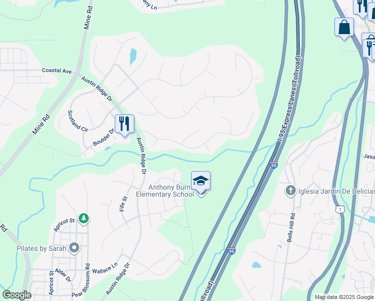 map of restaurants, bars, coffee shops, grocery stores, and more near 32 Tavern Road in Stafford