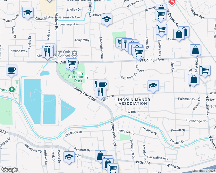 map of restaurants, bars, coffee shops, grocery stores, and more near 120 Stony Point Road in Santa Rosa