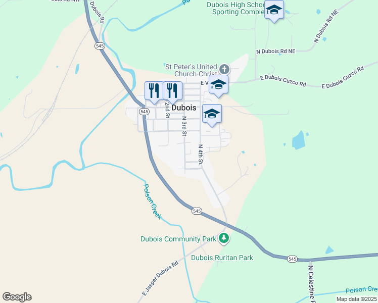map of restaurants, bars, coffee shops, grocery stores, and more near 5481 East Church Street in Dubois