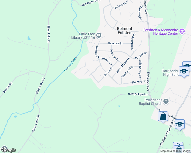 map of restaurants, bars, coffee shops, grocery stores, and more near 3345 White Oak Drive in Harrisonburg