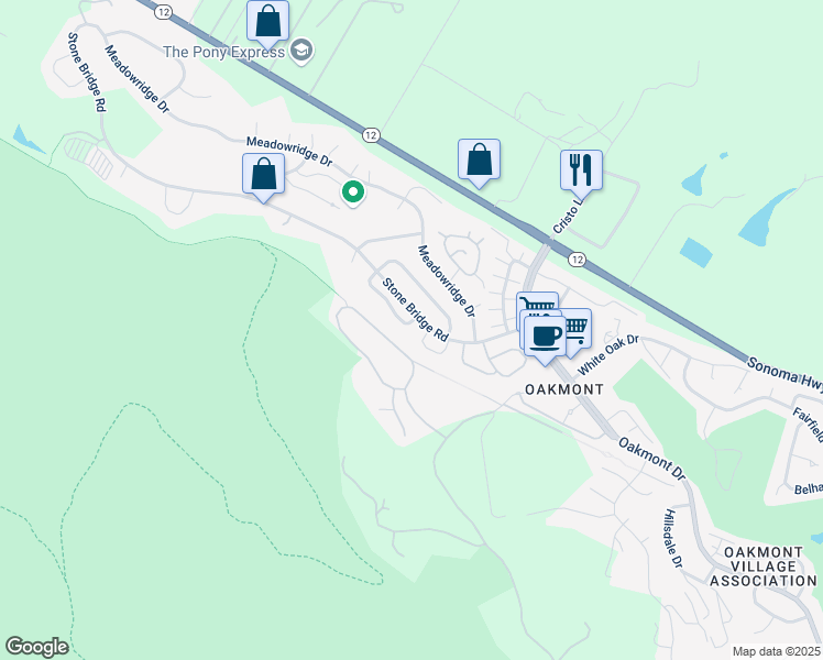 map of restaurants, bars, coffee shops, grocery stores, and more near 6528 Meadowgreen Place in Santa Rosa