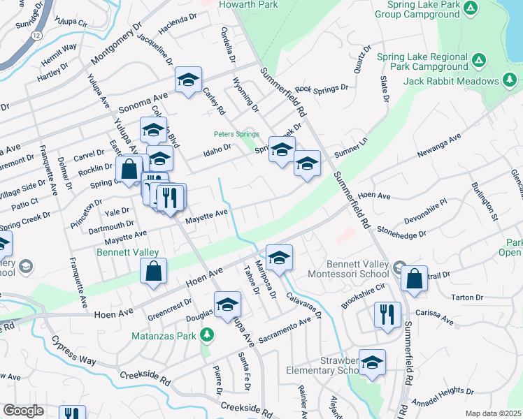 map of restaurants, bars, coffee shops, grocery stores, and more near 1255 Impala Court in Santa Rosa