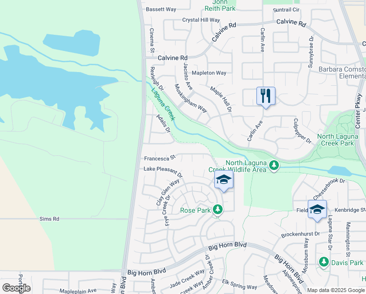 map of restaurants, bars, coffee shops, grocery stores, and more near 5070 Adalis Drive in Elk Grove