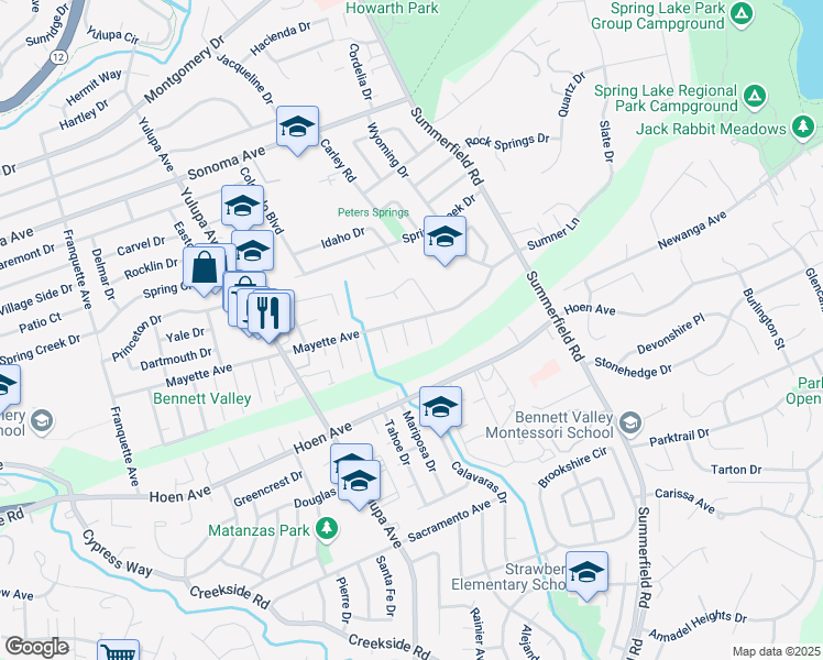 map of restaurants, bars, coffee shops, grocery stores, and more near 1255 Impala Court in Santa Rosa