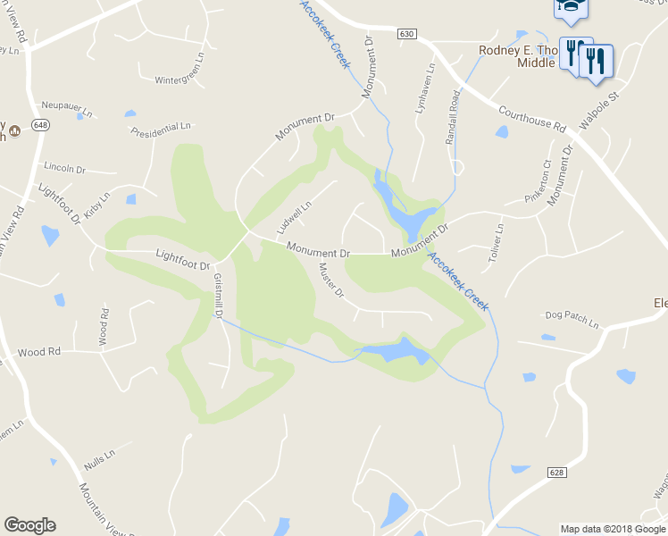 map of restaurants, bars, coffee shops, grocery stores, and more near 3 Muster Drive in Stafford