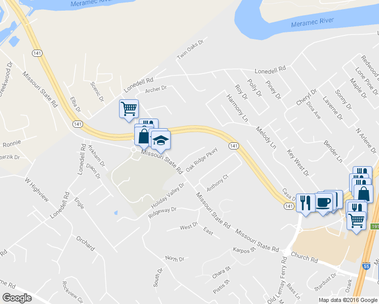 map of restaurants, bars, coffee shops, grocery stores, and more near 215 Crosswinds Drive in Arnold