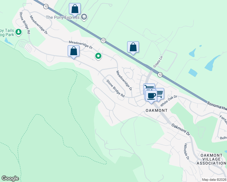 map of restaurants, bars, coffee shops, grocery stores, and more near 6558 Stonecroft Terrace in Santa Rosa