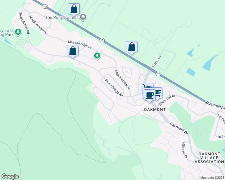 map of restaurants, bars, coffee shops, grocery stores, and more near 6558 Stonecroft Terrace in Santa Rosa