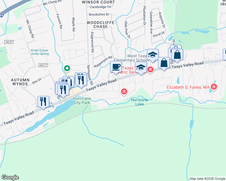 map of restaurants, bars, coffee shops, grocery stores, and more near 120 Southbrooke Drive in Hurricane