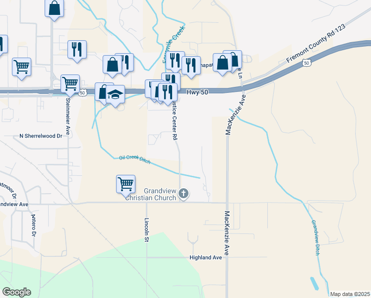 map of restaurants, bars, coffee shops, grocery stores, and more near 250 Justice Center Road in Cañon City