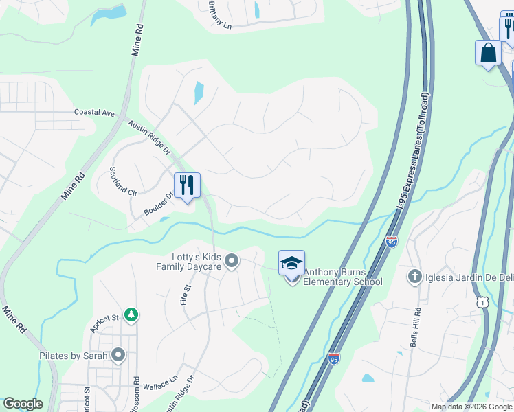 map of restaurants, bars, coffee shops, grocery stores, and more near 23 Tavern Road in Stafford