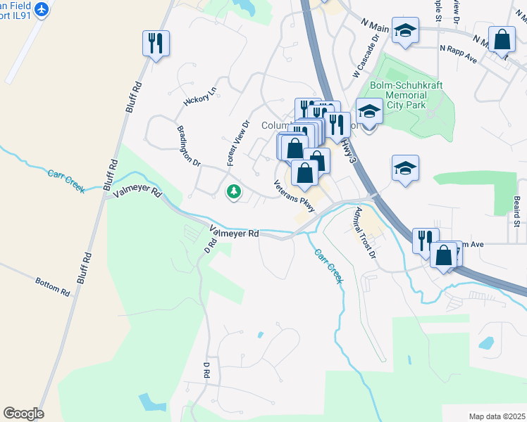 map of restaurants, bars, coffee shops, grocery stores, and more near 253 Bradington Drive in Columbia