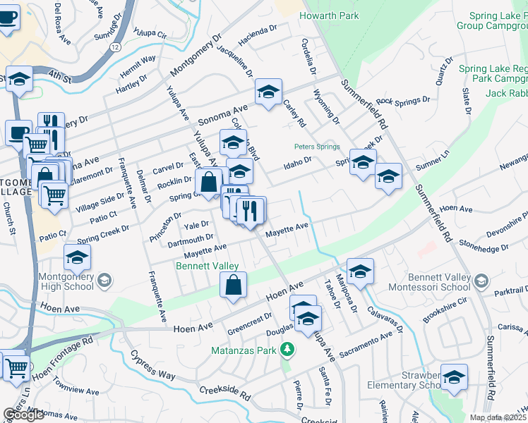 map of restaurants, bars, coffee shops, grocery stores, and more near 4014 Princeton Drive in Santa Rosa