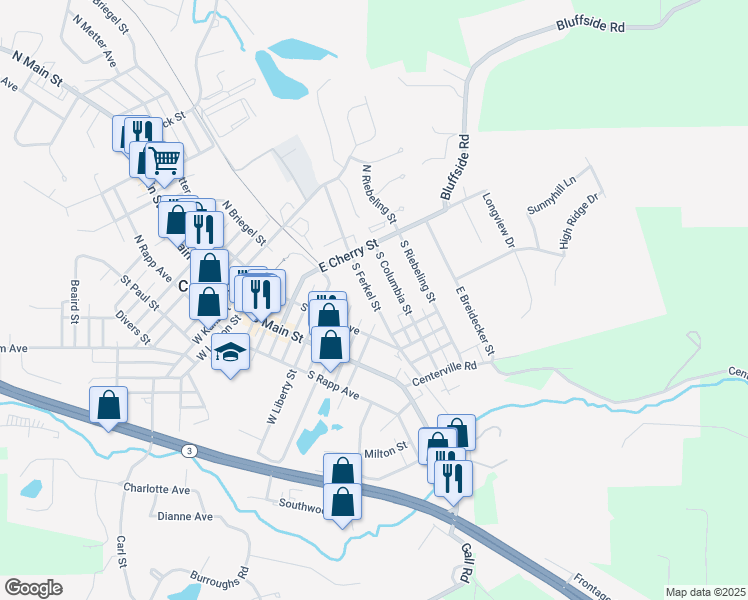 map of restaurants, bars, coffee shops, grocery stores, and more near 304 South Ferkel Street in Columbia