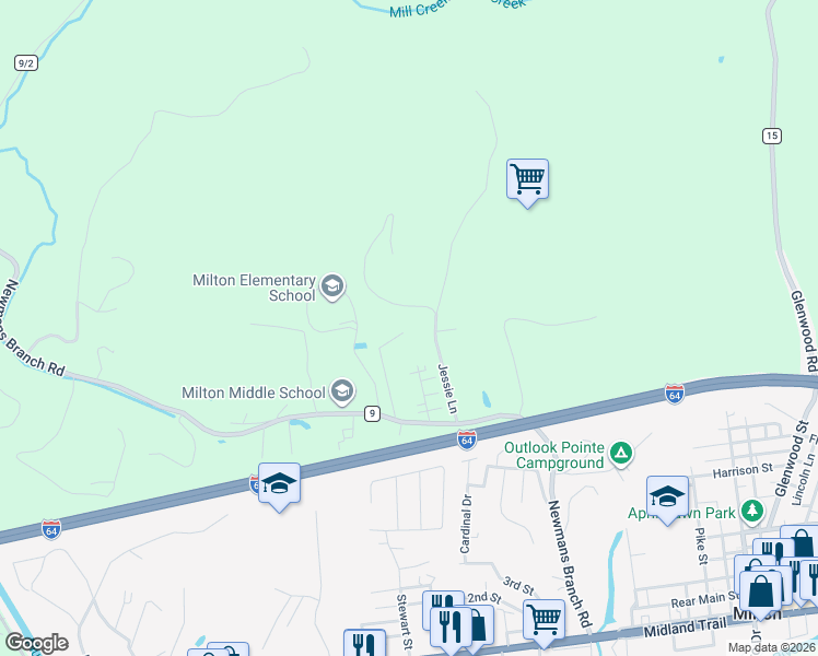 map of restaurants, bars, coffee shops, grocery stores, and more near 105 Kings Gate Drive in Milton