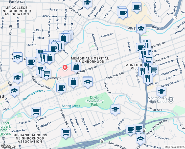 map of restaurants, bars, coffee shops, grocery stores, and more near 446 Talbot Avenue in Santa Rosa