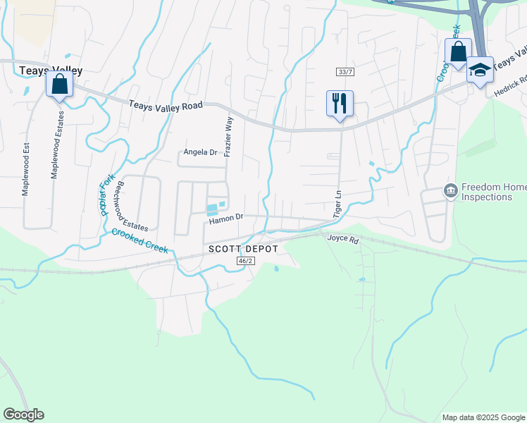 map of restaurants, bars, coffee shops, grocery stores, and more near 228 Hamon Drive in Teays Valley