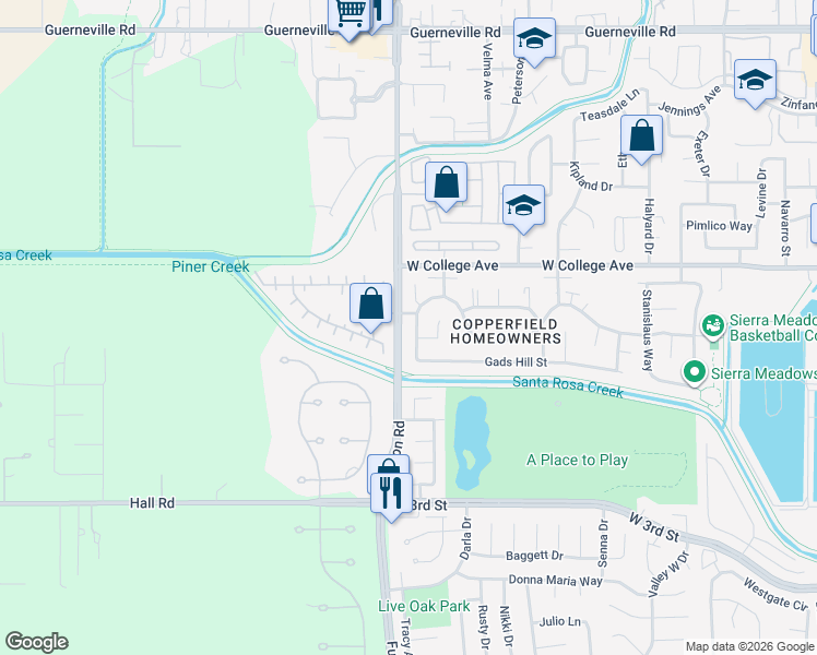 map of restaurants, bars, coffee shops, grocery stores, and more near 2503 Copperfield Drive in Santa Rosa