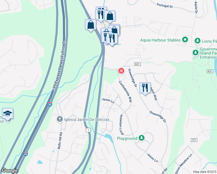 map of restaurants, bars, coffee shops, grocery stores, and more near 702 Sedgwick Court in Stafford