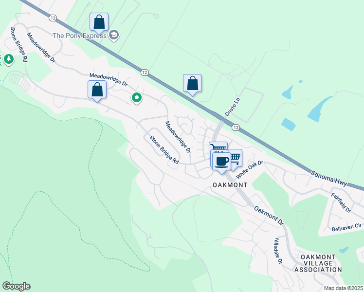 map of restaurants, bars, coffee shops, grocery stores, and more near 6578 Meadowridge Dr in Santa Rosa