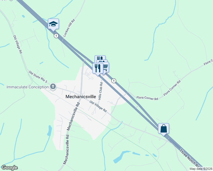 map of restaurants, bars, coffee shops, grocery stores, and more near 28231 Three Notch Road in Mechanicsville