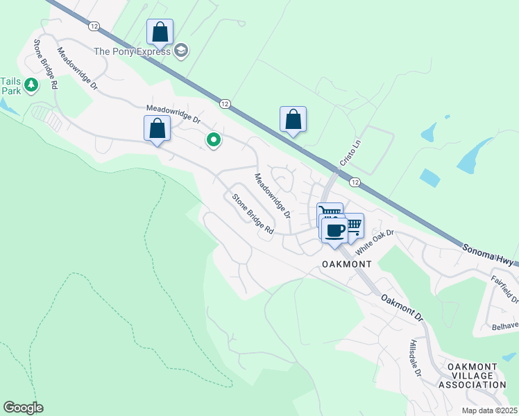 map of restaurants, bars, coffee shops, grocery stores, and more near 6558 Stonecroft Terrace in Santa Rosa