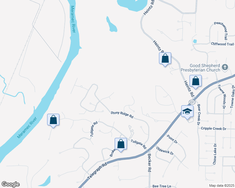 map of restaurants, bars, coffee shops, grocery stores, and more near 2909 Woodbridge Creek Drive in St. Louis