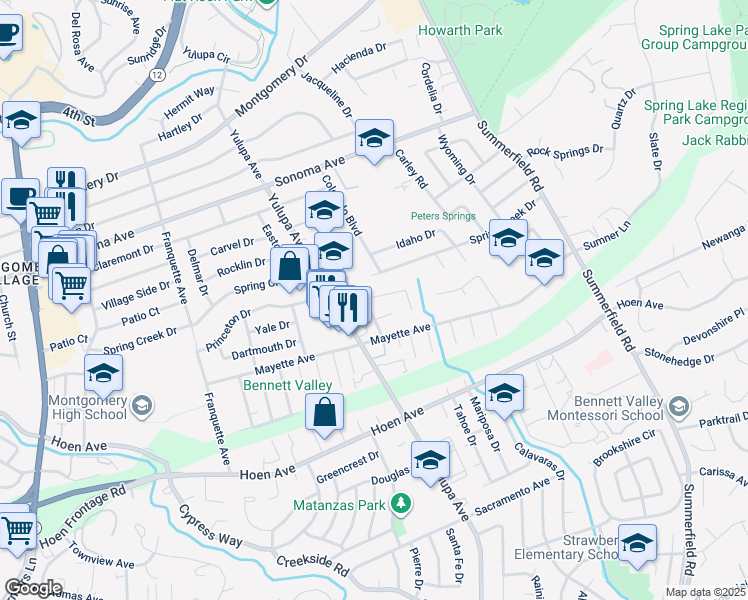 map of restaurants, bars, coffee shops, grocery stores, and more near 4014 Princeton Drive in Santa Rosa
