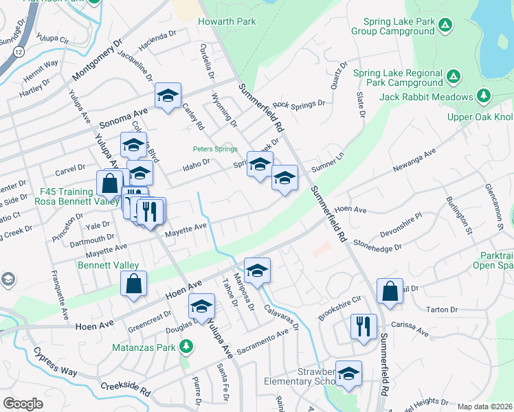 map of restaurants, bars, coffee shops, grocery stores, and more near 4368 Princeton Way in Santa Rosa