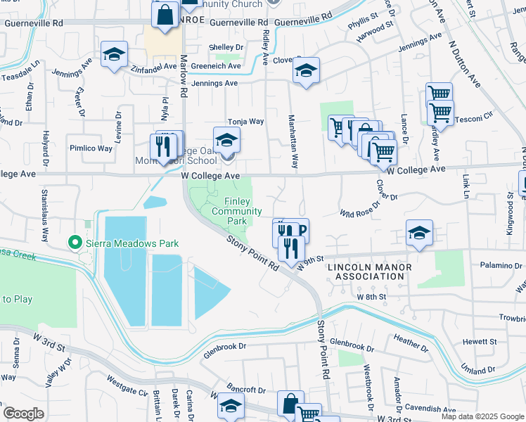 map of restaurants, bars, coffee shops, grocery stores, and more near 1154 Adrienne Way in Santa Rosa