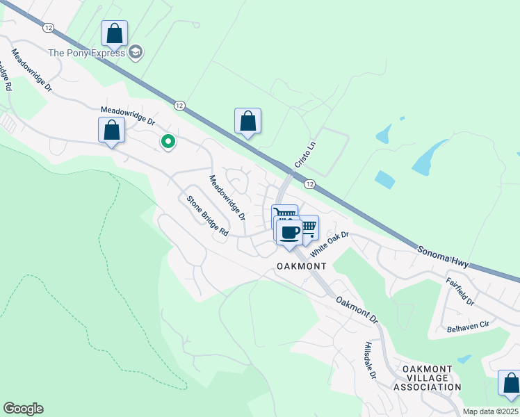 map of restaurants, bars, coffee shops, grocery stores, and more near 6551 Pine Valley Drive in Santa Rosa