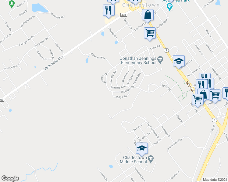 map of restaurants, bars, coffee shops, grocery stores, and more near 332 Highland Drive in Charlestown