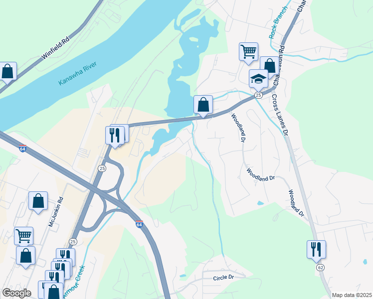 map of restaurants, bars, coffee shops, grocery stores, and more near 16 Tate Ln in Nitro