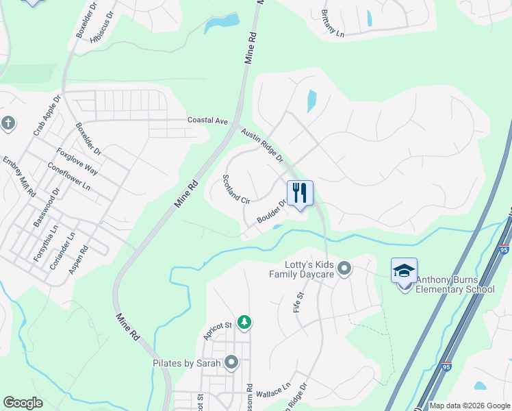 map of restaurants, bars, coffee shops, grocery stores, and more near 42 Scotland Circle in Stafford