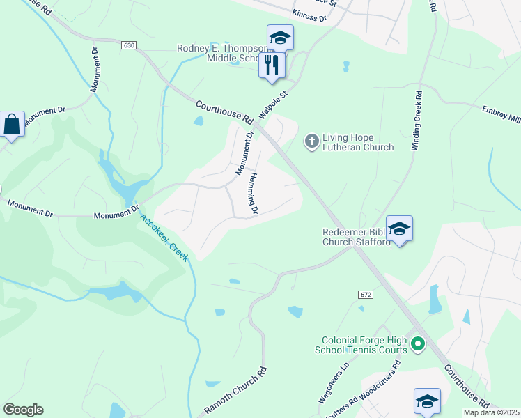 map of restaurants, bars, coffee shops, grocery stores, and more near 2 Hemming Drive in Stafford