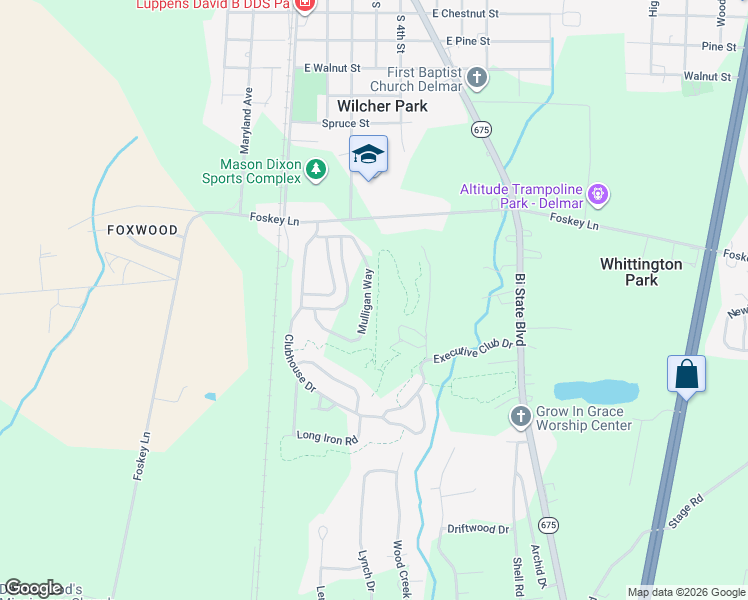 map of restaurants, bars, coffee shops, grocery stores, and more near 9345 Mulligan Way in Delmar