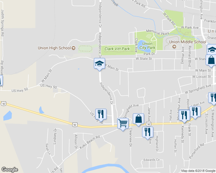 map of restaurants, bars, coffee shops, grocery stores, and more near 103 Grand Central Drive in Union