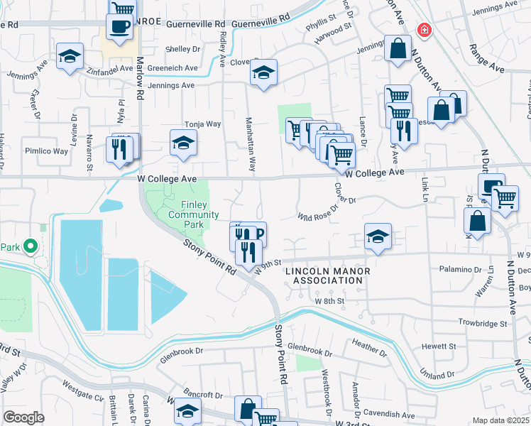 map of restaurants, bars, coffee shops, grocery stores, and more near 990 Borden Villa Drive in Santa Rosa