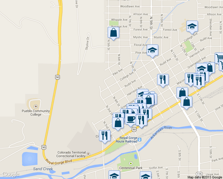 map of restaurants, bars, coffee shops, grocery stores, and more near 516 North 4th Street in Cañon City
