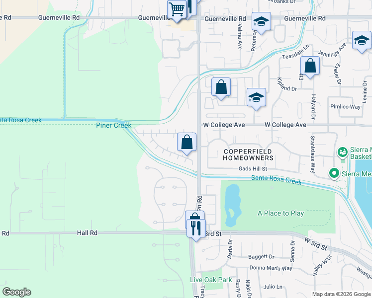 map of restaurants, bars, coffee shops, grocery stores, and more near 184 Sequoia Circle in Santa Rosa